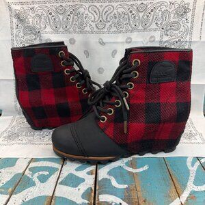 Sorel PDX Wedge Boots Buffalo Plaid NL2570-010 Womans Size 8.5